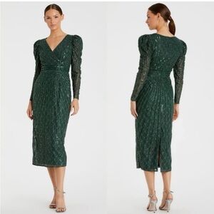 Mac Duggal 93676 Beaded Lace Long Sleeve Dress Deep Green Various 0,16, 18